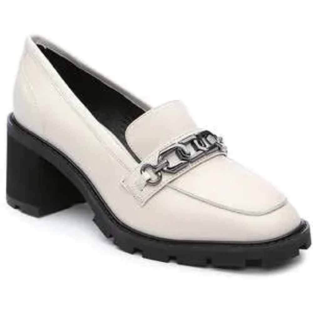 Sanctuary Cream Loafers with Chain Accent